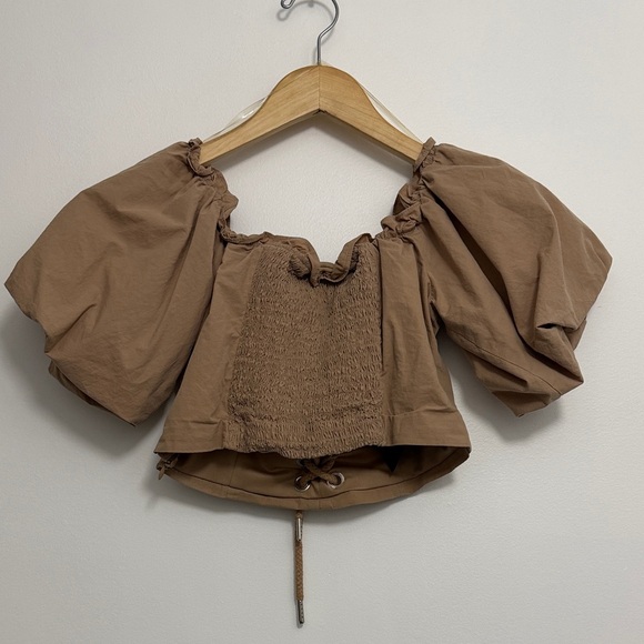 I.AM.GIA  Alya Tan Lace-Up Off-Shoulder Crop Top - Picture 7 of 9